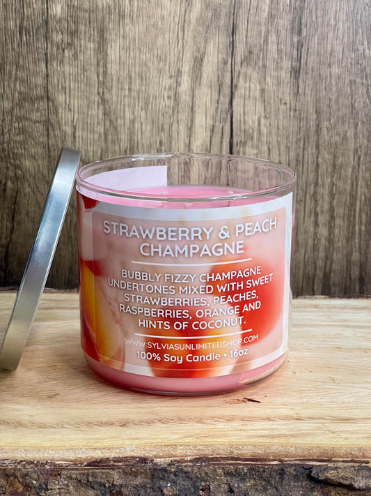 Strawberry Peach Champagne Soy Candle