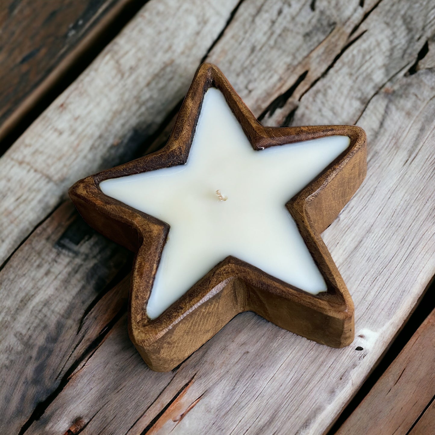 Star Wooden Dough Bowl Soy Candle